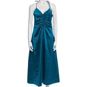 NWOT Jason Wu Ruched Front Satin V-neck Open Back Strappy Tie Shoulder Midi Slip